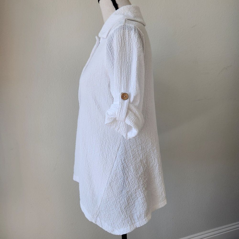 Peck & Peck‎ Womens Small Summer Beach Button Up White Blouse - Picture 9 of 13